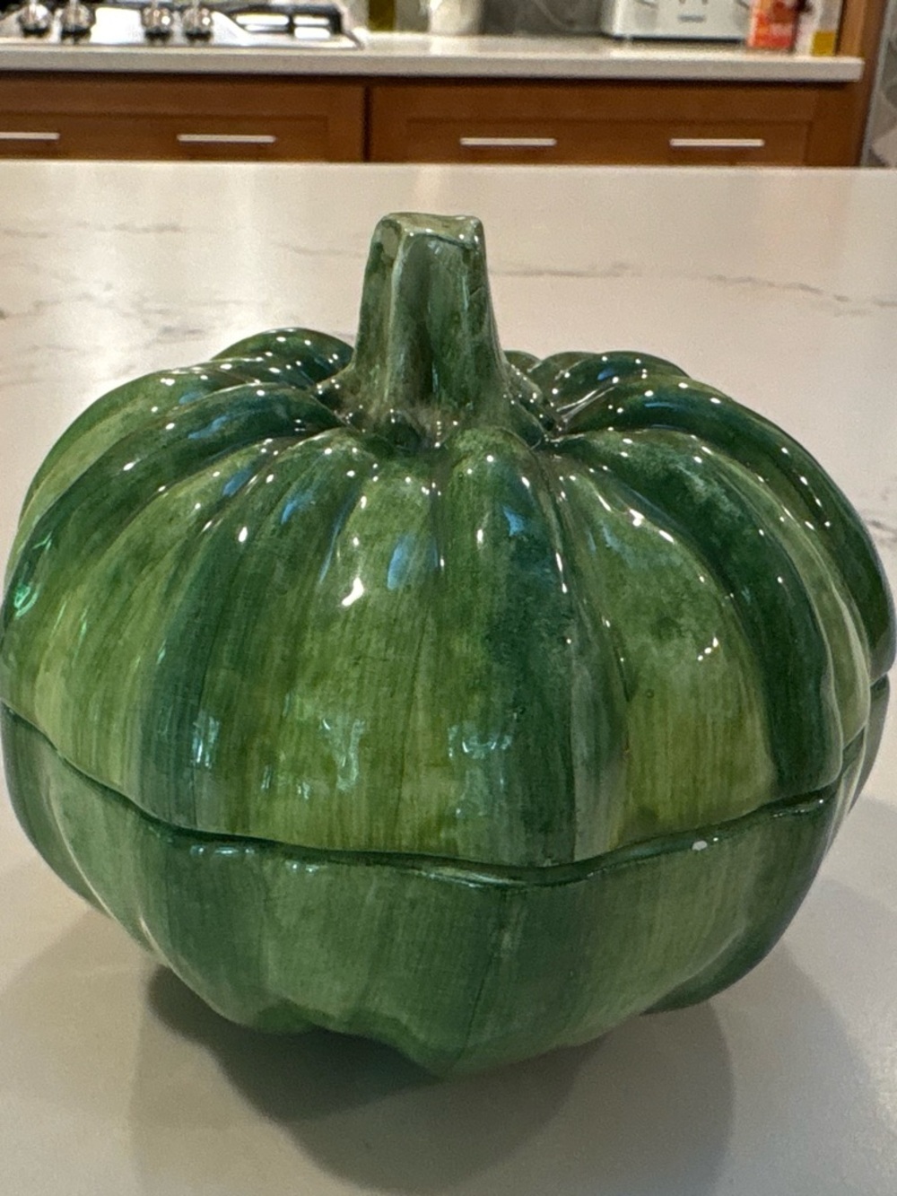 vintage Italian green majolica ceramic pumpkin soup tureen - No Spoon